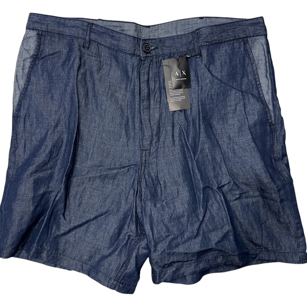 NWT Armani Exchange Mens 38 Waist Cotton Blend Blue Logo Shorts